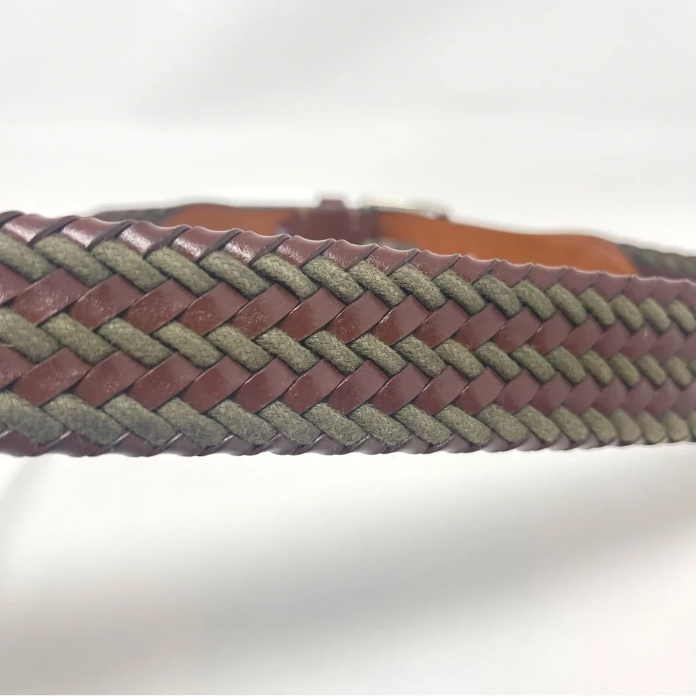 Tommy Hilfiger Handcrafted Braided Vegan Leather Brown &‎ Khaki Belt, Size L
